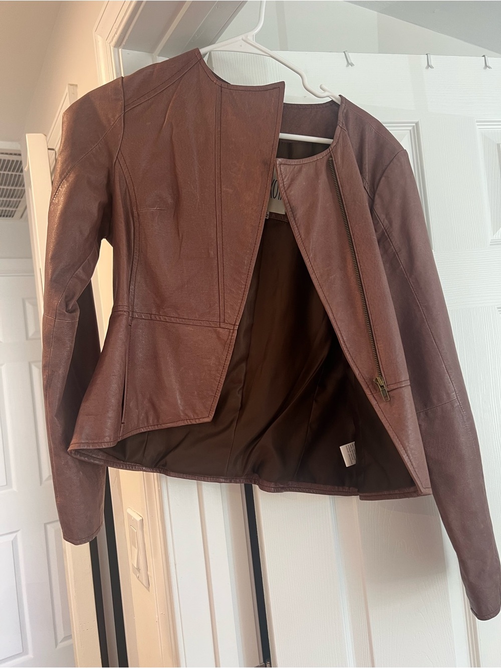 BB Dakota Mauve-Brown Leather Zip-Front Jacket